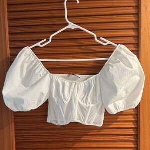 ZARA Elegant Fairycore White Puff Sleeve Top